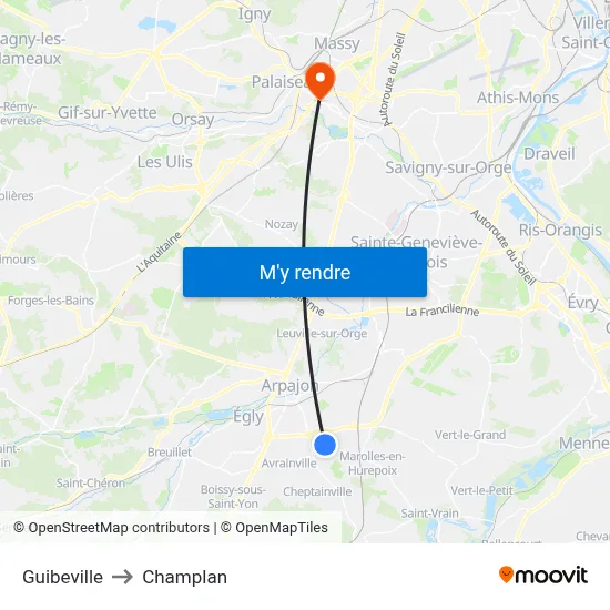 Guibeville to Champlan map