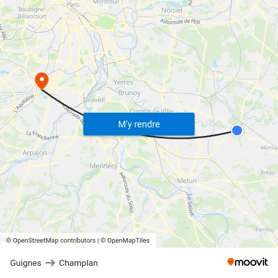 Guignes to Champlan map