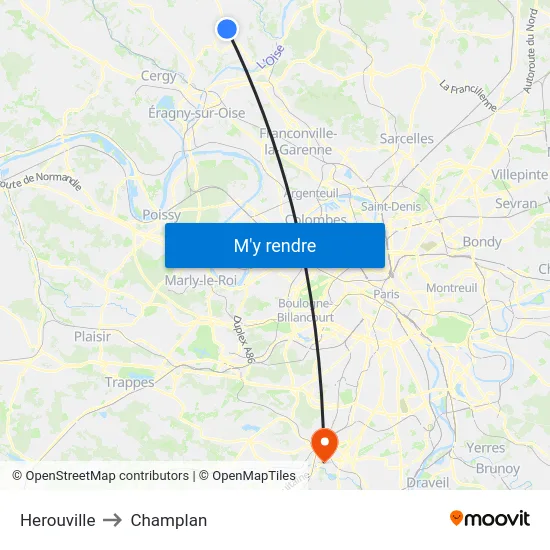 Herouville to Champlan map