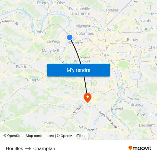 Houilles to Champlan map