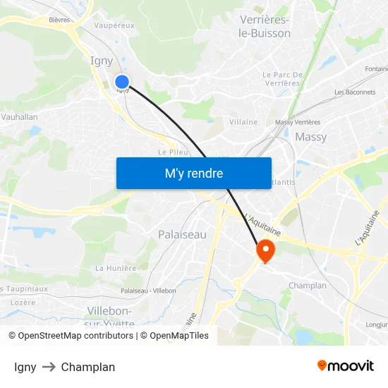 Igny to Champlan map