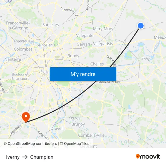 Iverny to Champlan map