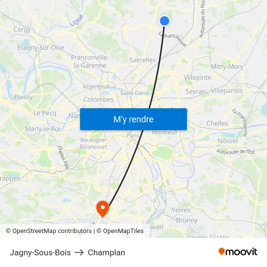 Jagny-Sous-Bois to Champlan map