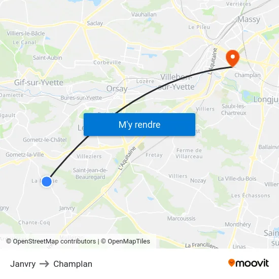 Janvry to Champlan map