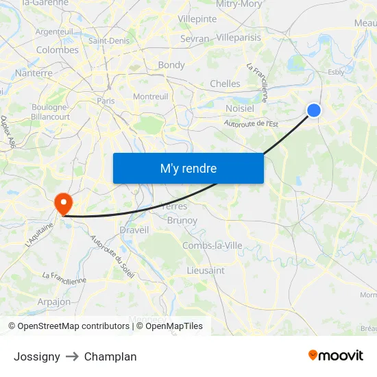 Jossigny to Champlan map