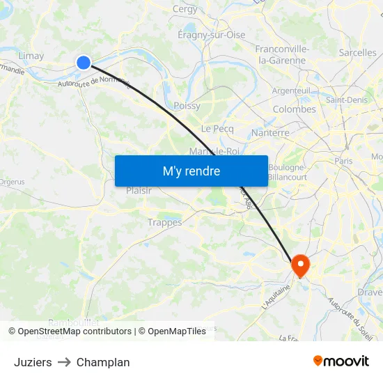 Juziers to Champlan map