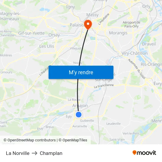 La Norville to Champlan map