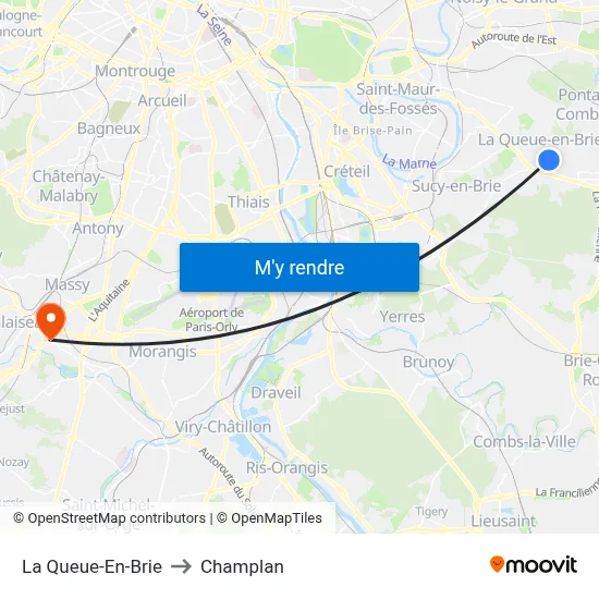 La Queue-En-Brie to Champlan map