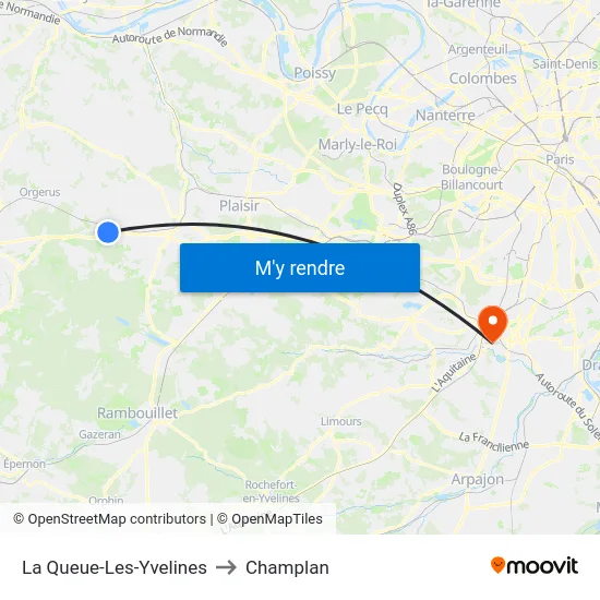 La Queue-Les-Yvelines to Champlan map