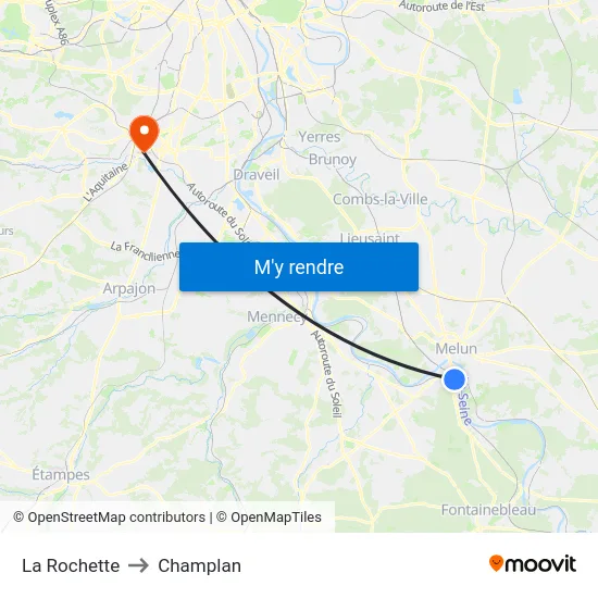 La Rochette to Champlan map