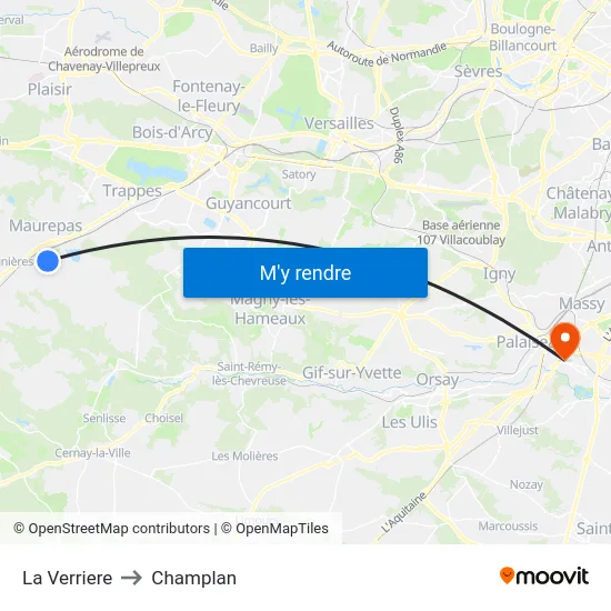 La Verriere to Champlan map