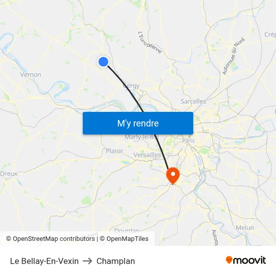 Le Bellay-En-Vexin to Champlan map