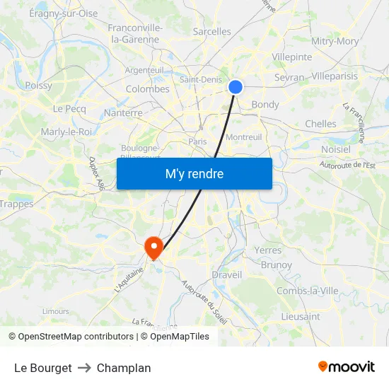 Le Bourget to Champlan map