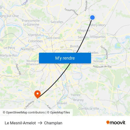 Le Mesnil-Amelot to Champlan map