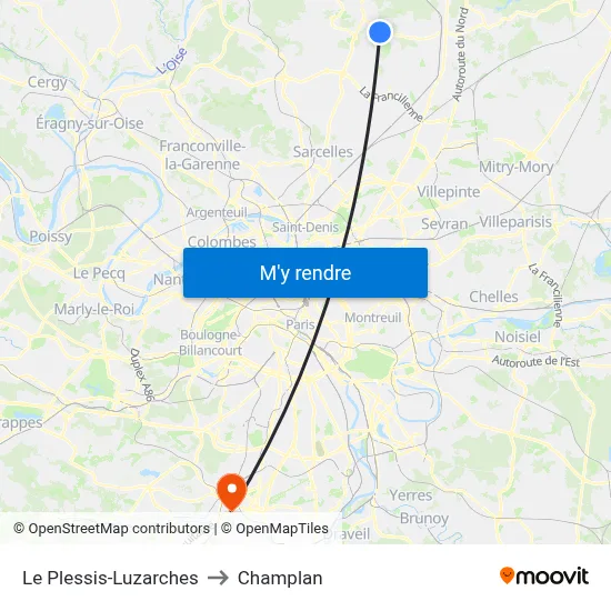 Le Plessis-Luzarches to Champlan map