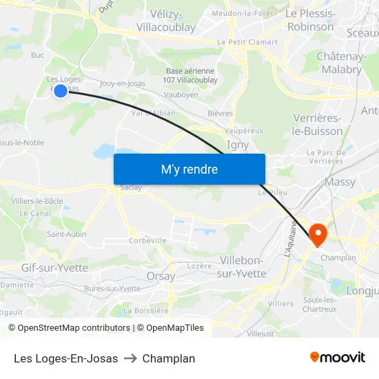Les Loges-En-Josas to Champlan map