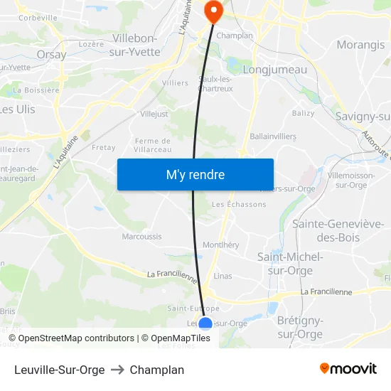 Leuville-Sur-Orge to Champlan map