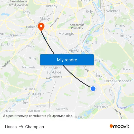 Lisses to Champlan map