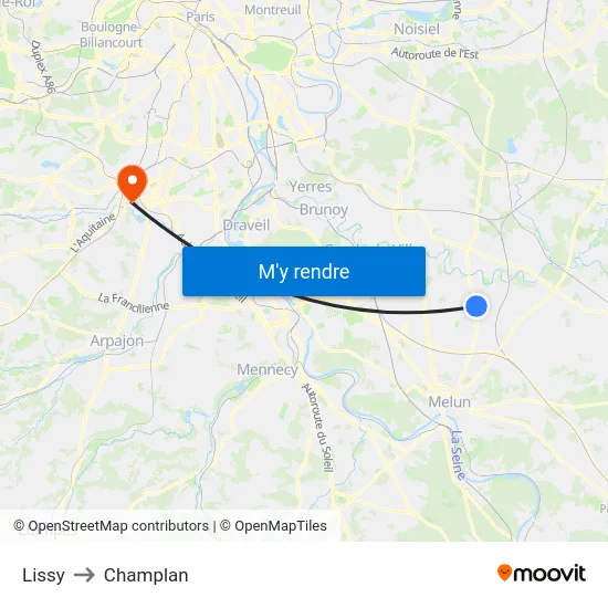 Lissy to Champlan map