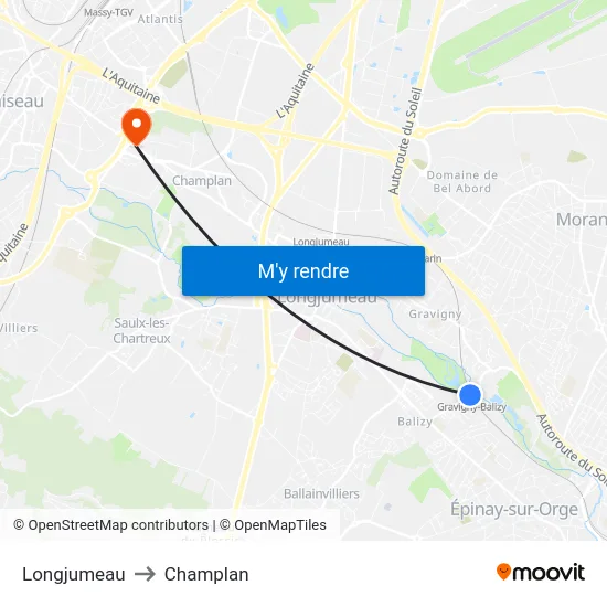 Longjumeau to Champlan map