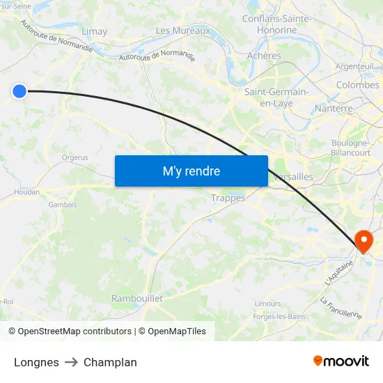 Longnes to Champlan map