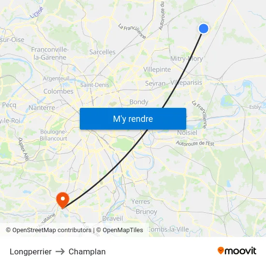 Longperrier to Champlan map