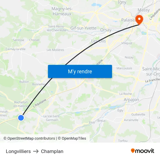 Longvilliers to Champlan map