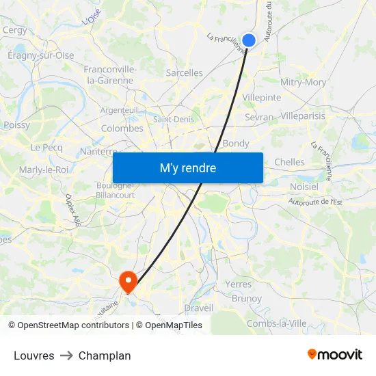 Louvres to Champlan map