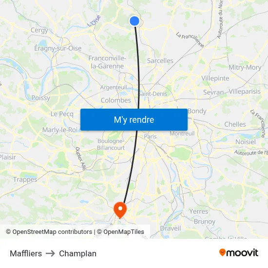 Maffliers to Champlan map