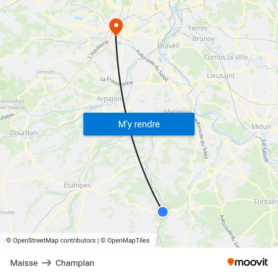 Maisse to Champlan map