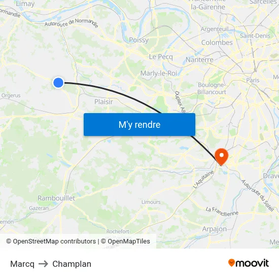 Marcq to Champlan map