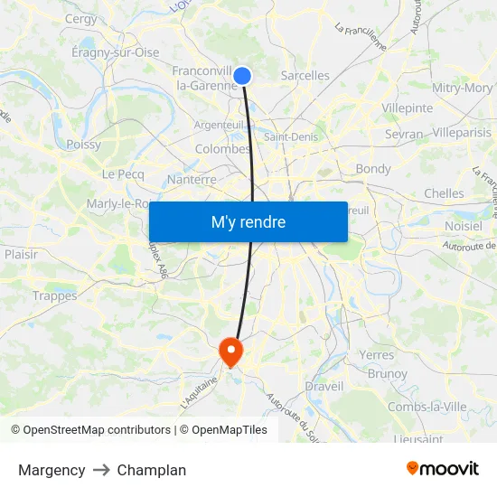 Margency to Champlan map