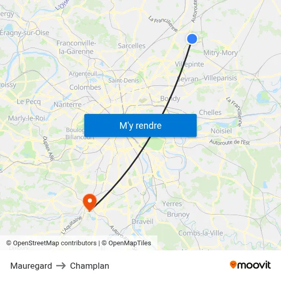 Mauregard to Champlan map