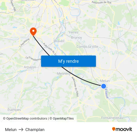 Melun to Champlan map