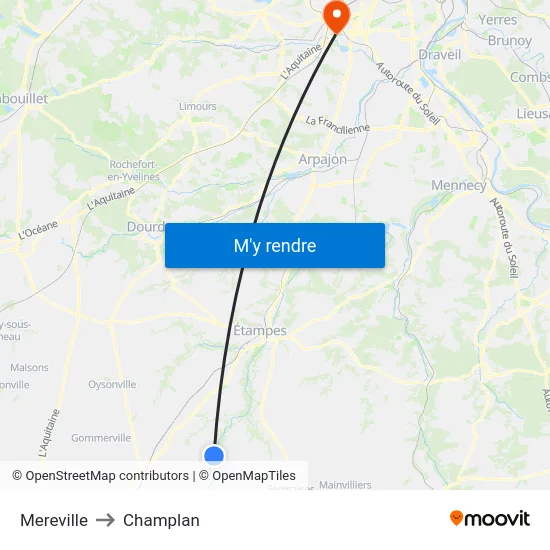 Mereville to Champlan map