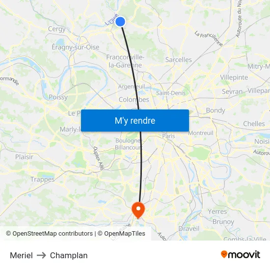 Meriel to Champlan map