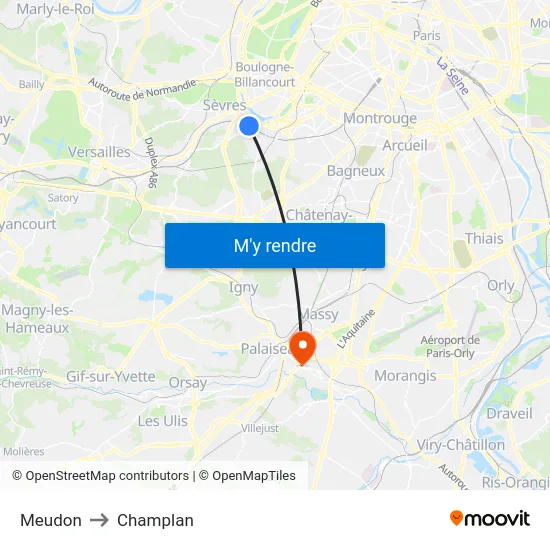 Meudon to Champlan map