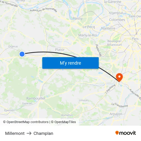 Millemont to Champlan map