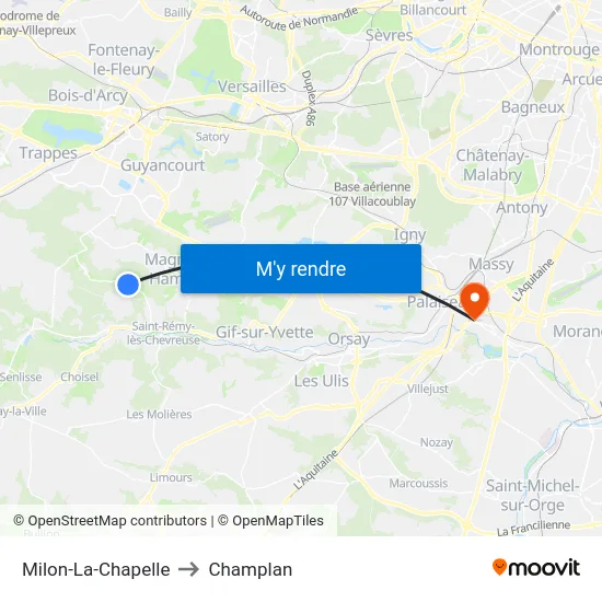 Milon-La-Chapelle to Champlan map