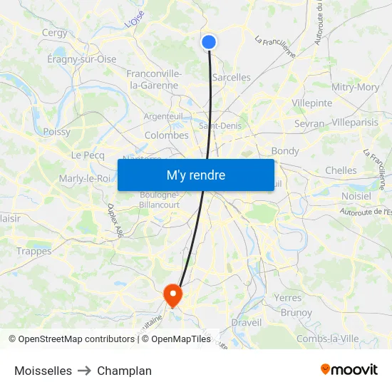 Moisselles to Champlan map