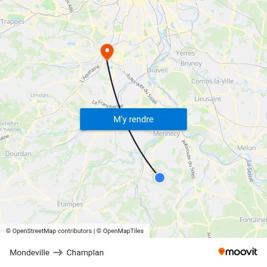 Mondeville to Champlan map