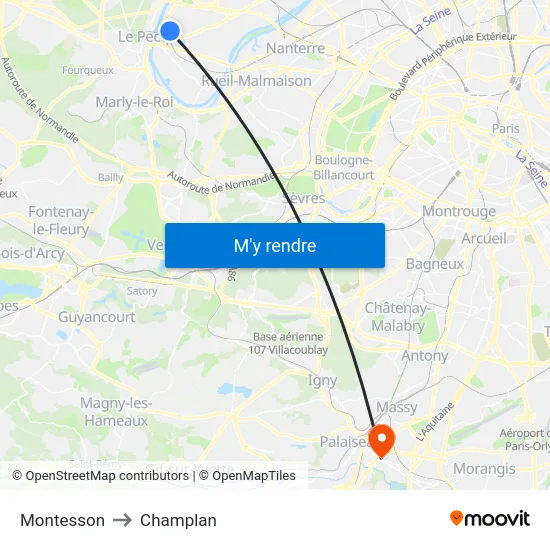 Montesson to Champlan map