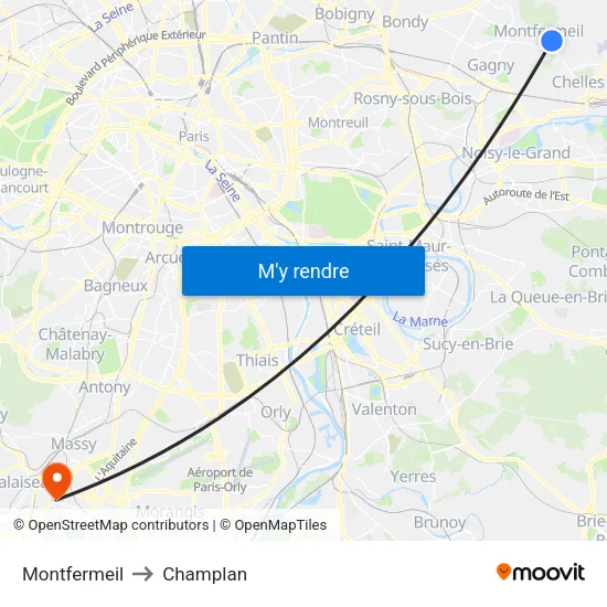 Montfermeil to Champlan map