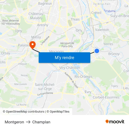 Montgeron to Champlan map