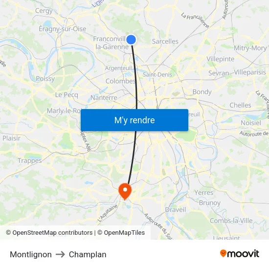 Montlignon to Champlan map