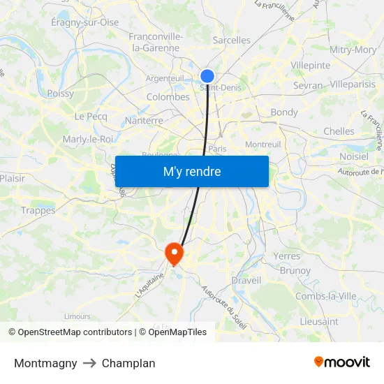 Montmagny to Champlan map