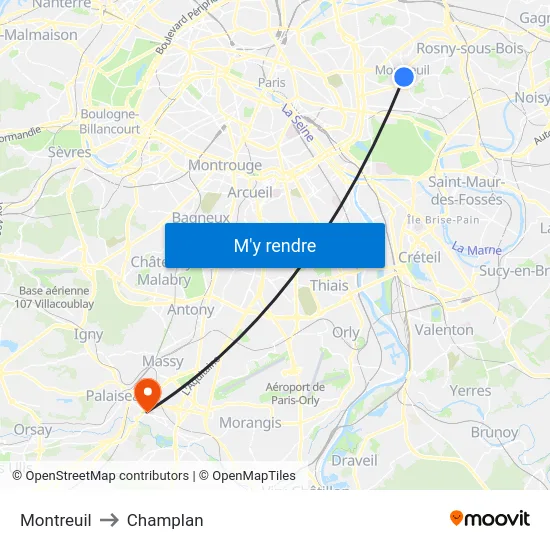 Montreuil to Champlan map