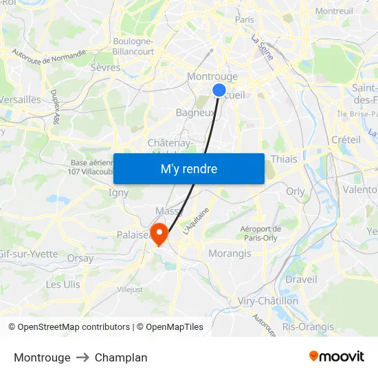 Montrouge to Champlan map