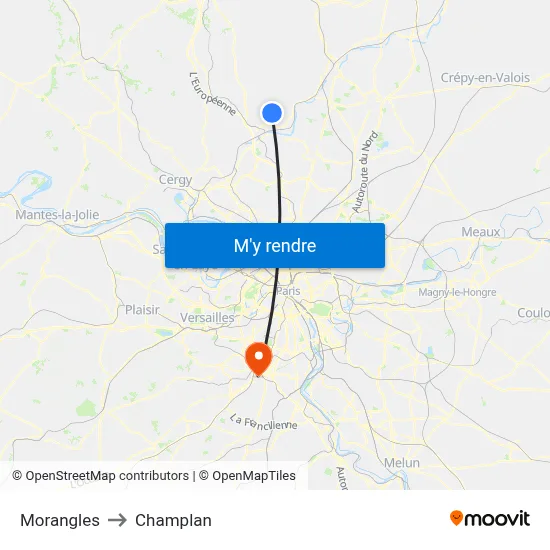 Morangles to Champlan map