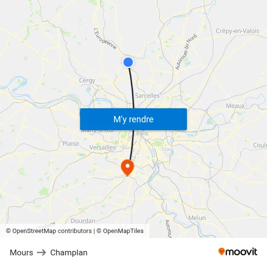 Mours to Champlan map